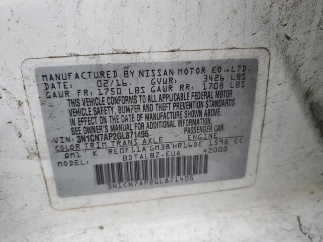 2016 NISSAN VERSA S - 3N1CN7AP2GL871405