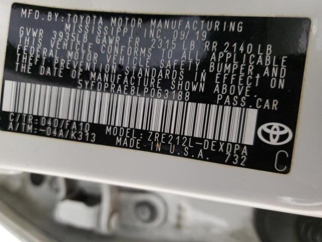 2020 TOYOTA COROLLA L 5YFDPRAE8LP063188