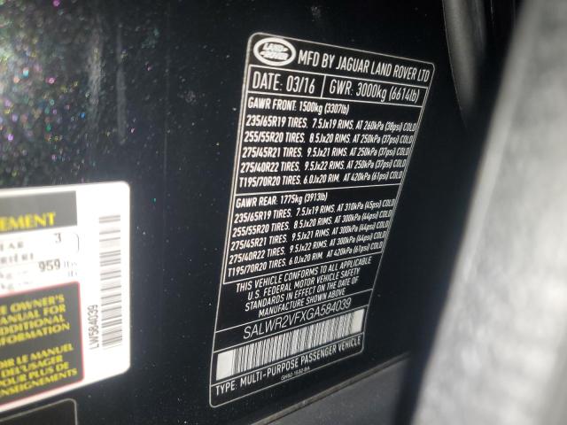 2016 LAND ROVER RANGE ROVE - SALWR2VFXGA584039