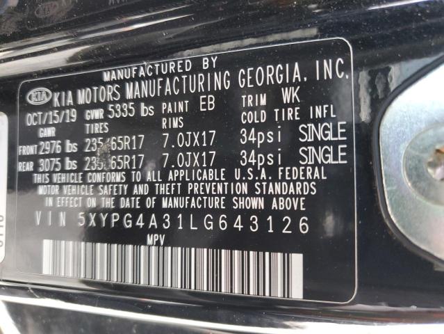 2020 KIA SORENTO L 5XYPG4A31LG643126