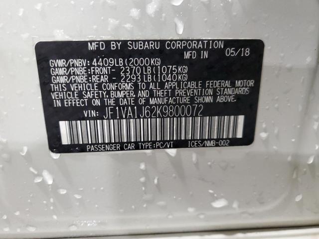 2019 SUBARU WRX LIMITE JF1VA1J62K9800072