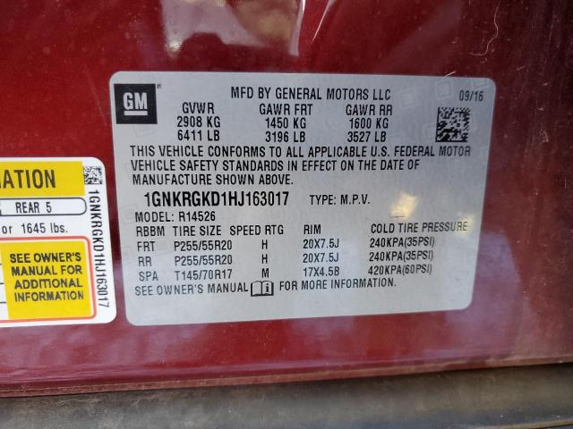 2017 CHEVROLET TRAVERSE L - 1GNKRGKD1HJ163017