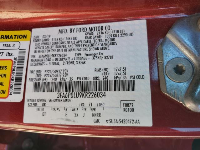 2019 FORD FUSION SE - 3FA6P0LU9KR226034