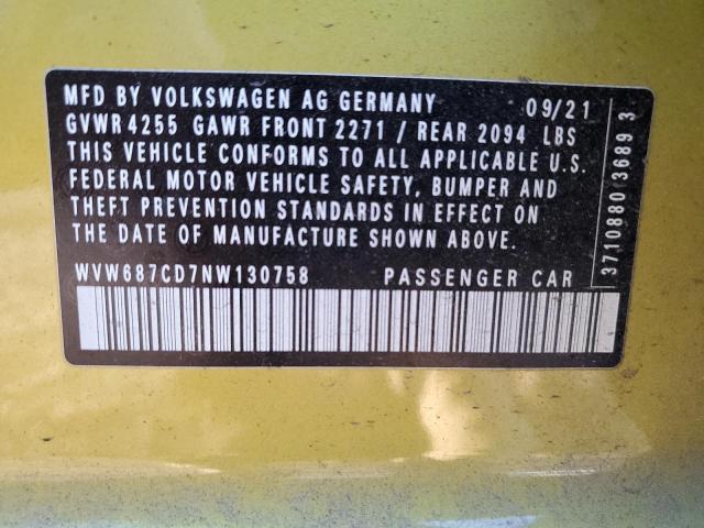 2022 VOLKSWAGEN GTI AUTOBA WVW687CD7NW130758