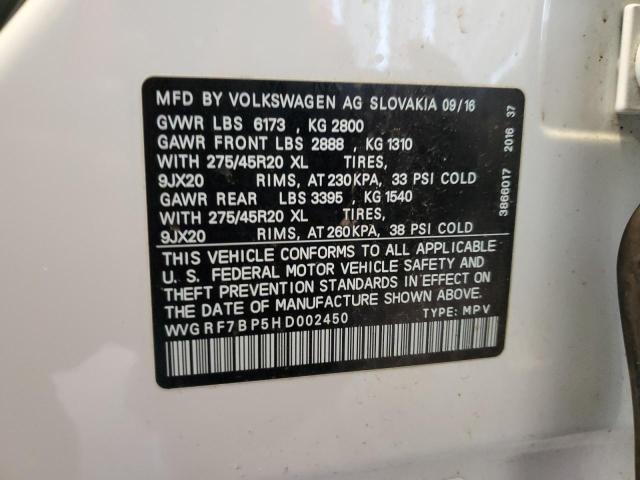 2017 VOLKSWAGEN TOUAREG WO WVGRF7BP5HD002450