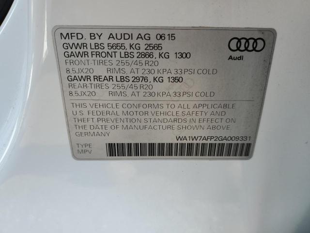 2016 AUDI Q5 PRESTIG WA1W7AFP2GA009331