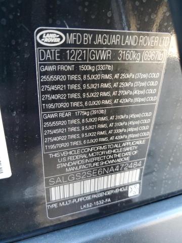 2022 LAND ROVER RANGE ROVE - SALGS2SE6NA472484