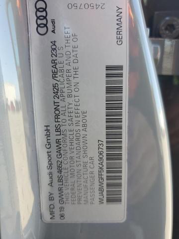 2019 AUDI RS3 WUABWGFF5KA906737