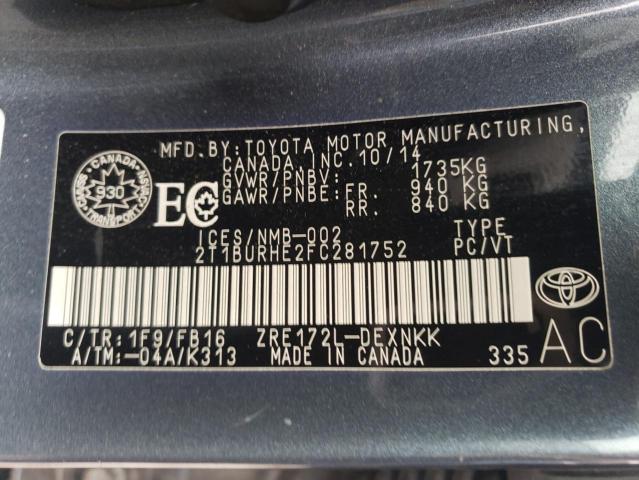 2015 TOYOTA COROLLA L 2T1BURHE2FC281752