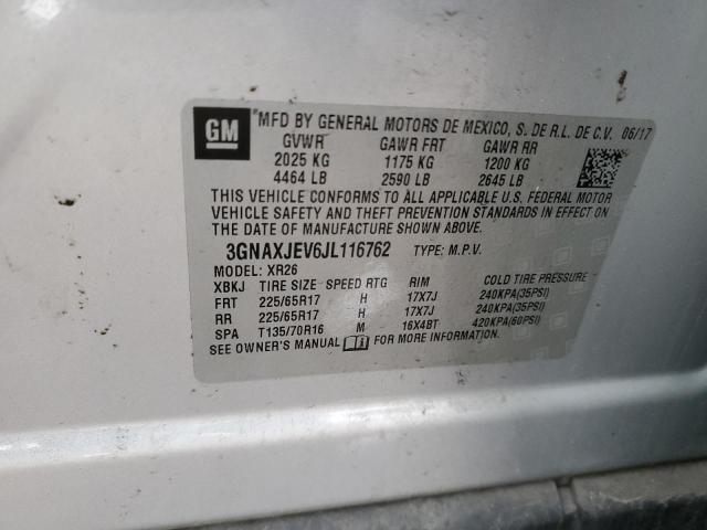 2018 CHEVROLET EQUINOX LT 3GNAXJEV6JL116762