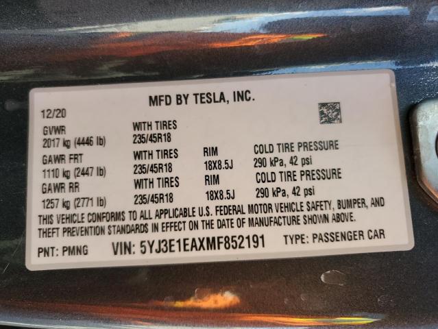 2021 TESLA MODEL 3 - 5YJ3E1EAXMF852191