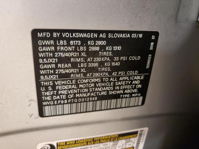 2016 VOLKSWAGEN TOUAREG SP WVGEF9BP7GD012549