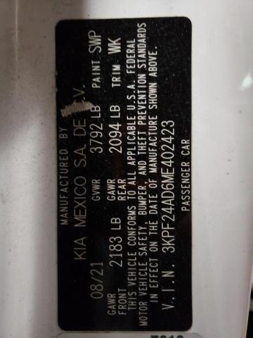 2021 KIA FORTE FE 3KPF24AD6ME402423