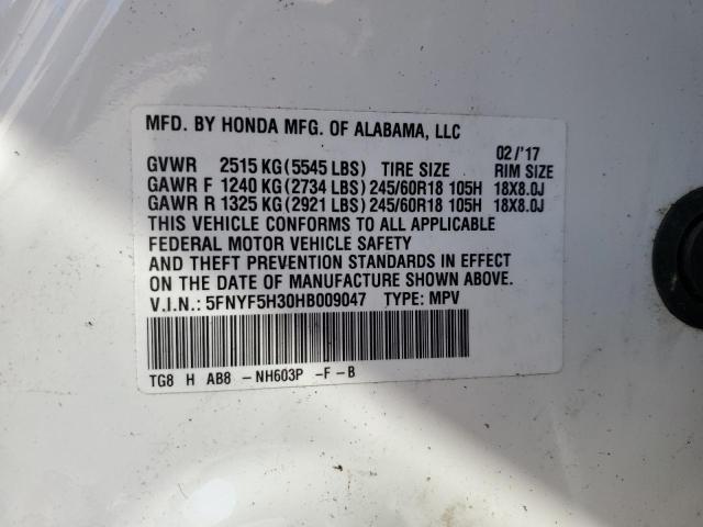2017 HONDA PILOT EX 5FNYF5H30HB009047