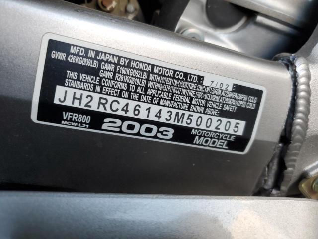2003 HONDA VFR800 JH2RC46143M500205