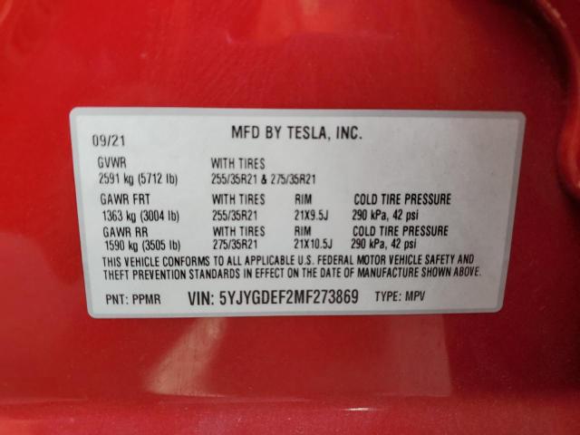 2021 TESLA MODEL Y - 5YJYGDEF2MF273869
