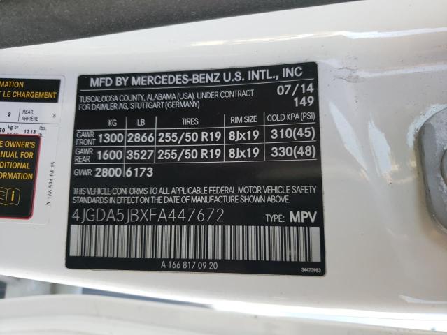 2015 MERCEDES-BENZ ML 350 4JGDA5JBXFA447672