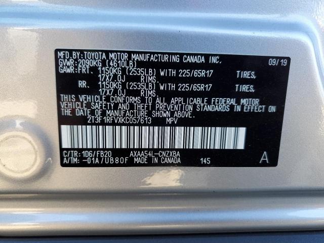 2019 TOYOTA RAV4 LE - 2T3F1RFVXKC057613