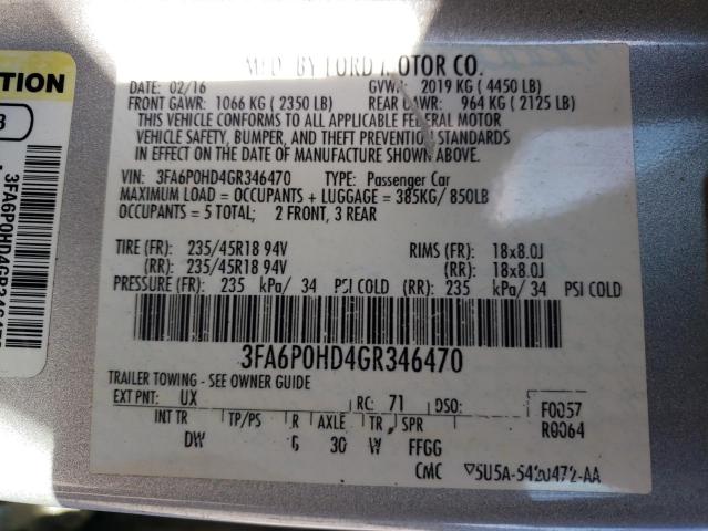 2016 FORD FUSION SE - 3FA6P0HD4GR346470