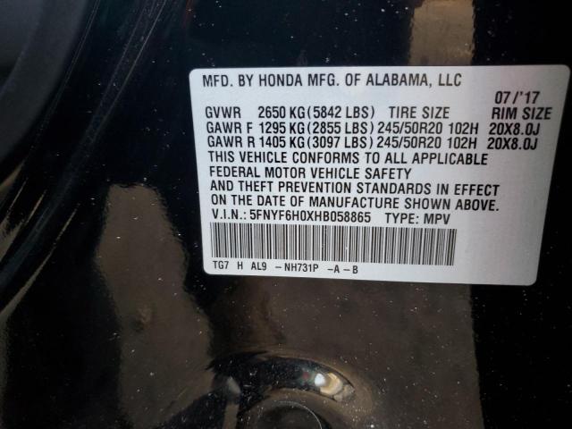 2017 HONDA PILOT ELIT - 5FNYF6H0XHB058865