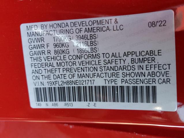 2022 HONDA CIVIC SPOR 19XFL2H88NE021717