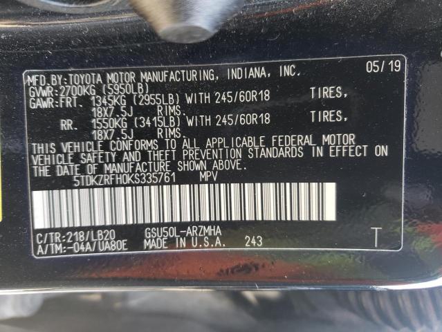 2019 TOYOTA HIGHLANDER 5TDKZRFH0KS335761