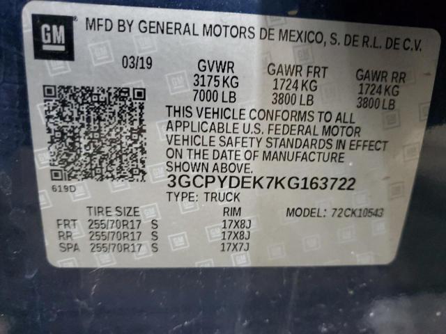 2019 CHEVROLET SILVERADO - 3GCPYDEK7KG163722