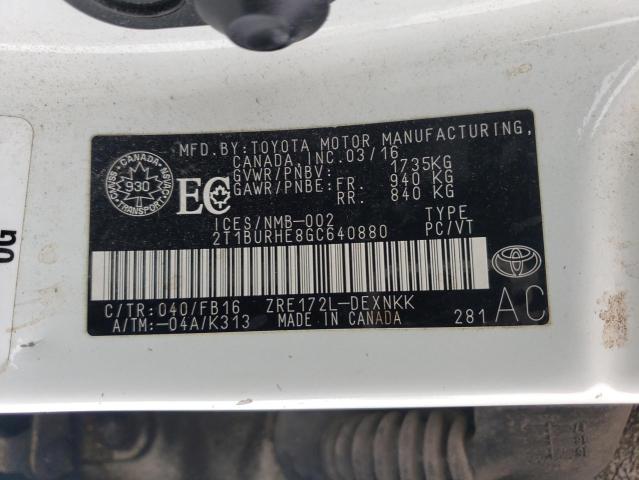 2016 TOYOTA COROLLA L 2T1BURHE8GC640880