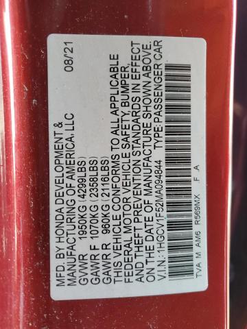 2021 HONDA ACCORD EXL - 1HGCV1F52MA094844