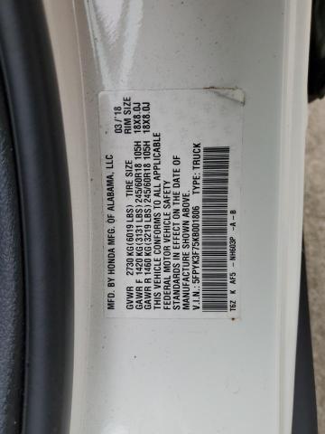 2019 HONDA RIDGELINE - 5FPYK3F75KB001806