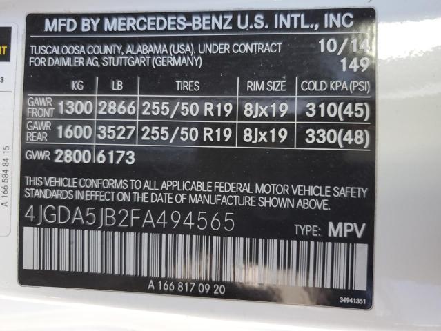 2015 MERCEDES-BENZ ML 350 - 4JGDA5JB2FA494565