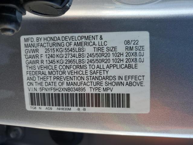2022 HONDA PILOT SE 5FNYF5H2XNB034895