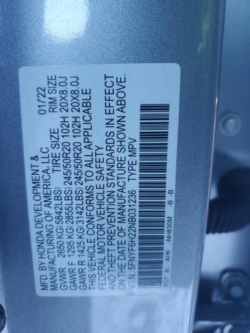 2022 HONDA PILOT SE 5FNYF6H22NB031236