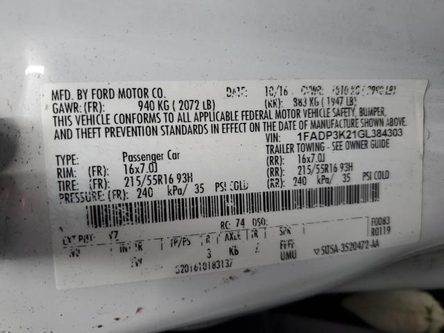 2016 FORD FOCUS SE - 1FADP3K21GL384303