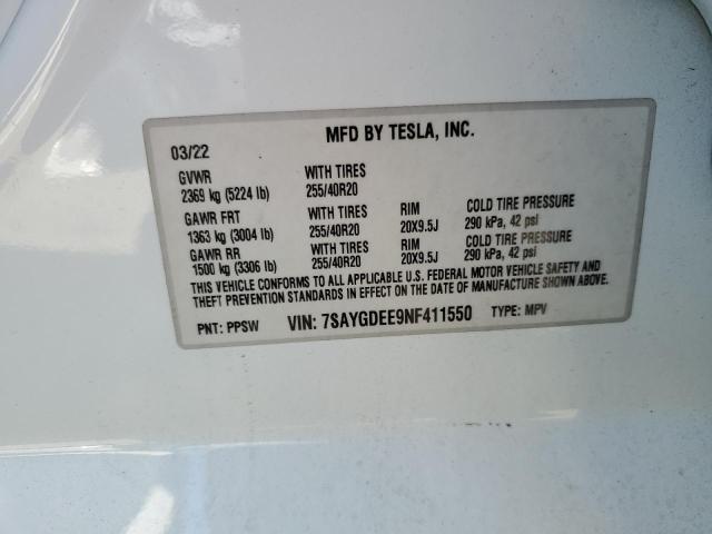2022 TESLA MODEL Y 7SAYGDEE9NF411550
