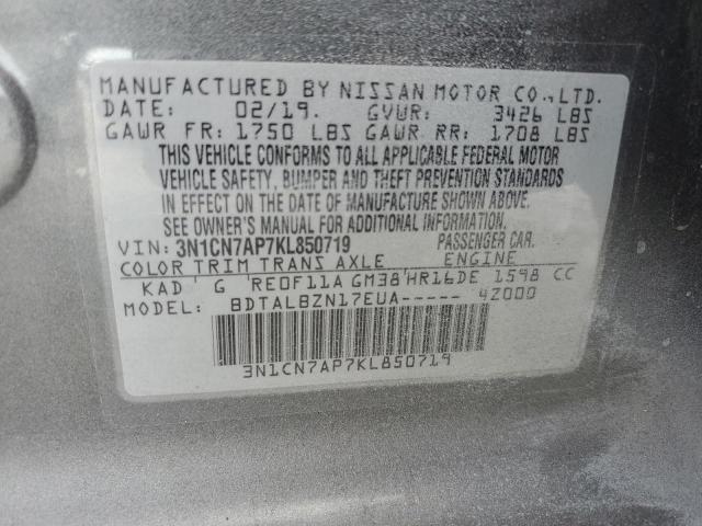 2019 NISSAN VERSA S 3N1CN7AP7KL850719