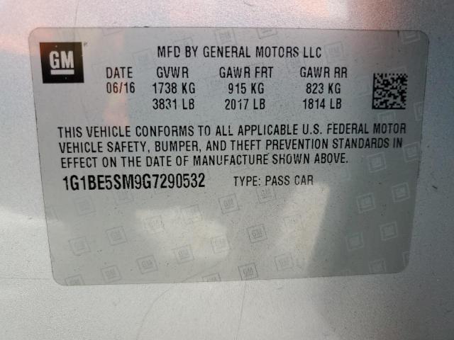 2016 CHEVROLET CRUZE LT 1G1BE5SM9G7290532