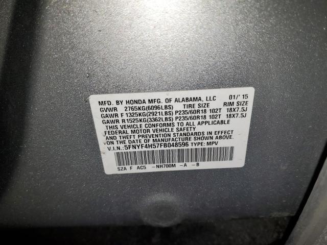 2015 HONDA PILOT EXL - 5FNYF4H57FB048596