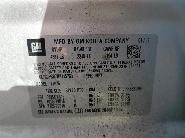 2017 CHEVROLET TRAX 1LT - KL7CJPSB7HB115760