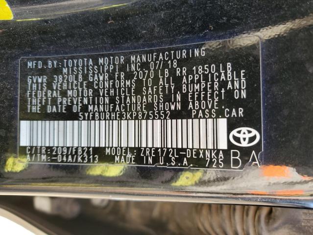 2019 TOYOTA COROLLA L 5YFBURHE3KP875552