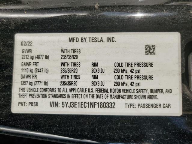 2022 TESLA MODEL 3 - 5YJ3E1EC1NF180332
