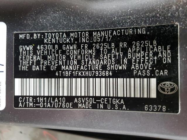 2017 TOYOTA CAMRY LE 4T1BF1FKXHU793684