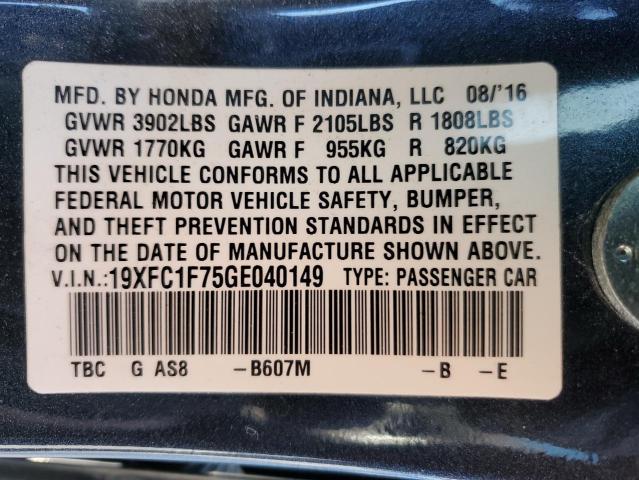 2016 HONDA CIVIC EXL - 19XFC1F75GE040149
