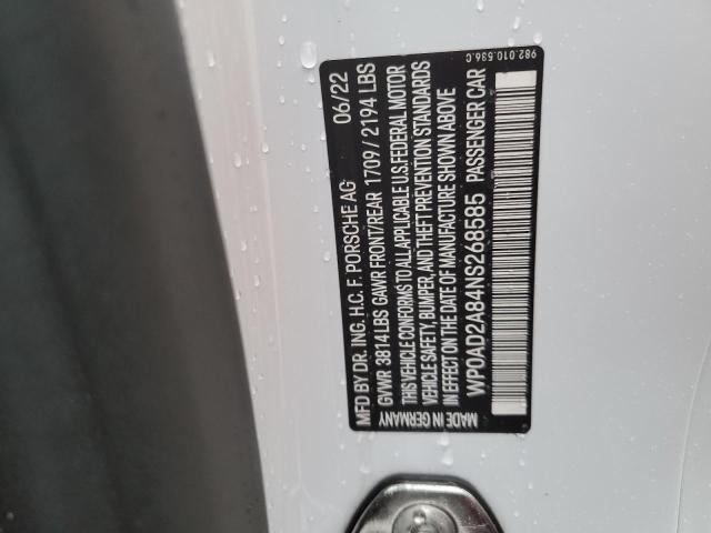 2022 PORSCHE CAYMAN GTS WP0AD2A84NS268585