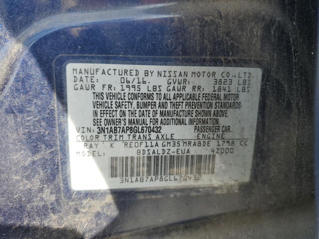 2016 NISSAN SENTRA S 3N1AB7AP8GL670432