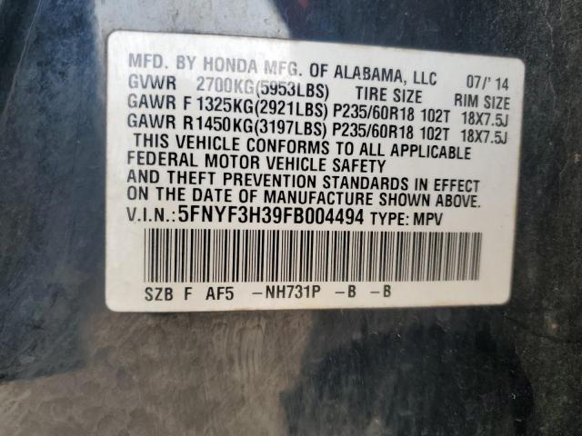 2015 HONDA PILOT SE 5FNYF3H39FB004494