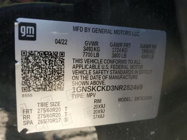 2022 CHEVROLET SUBURBAN K - 1GNSKCKD3NR282469