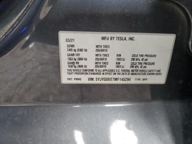 2021 TESLA MODEL Y 5YJYGDEE7MF145294