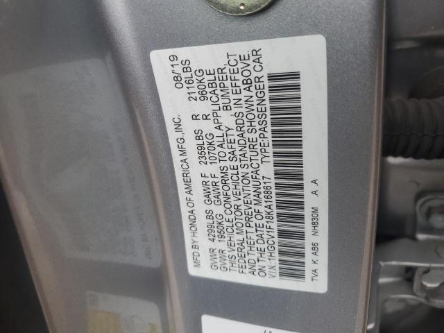 VIN 1HGCV1F18KA168617 2019 HONDA ACCORD no.12