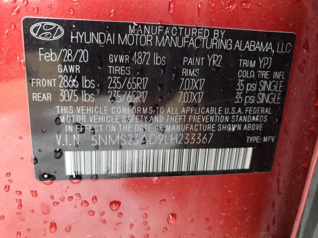 2020 HYUNDAI SANTA FE S 5NMS23AD9LH233367